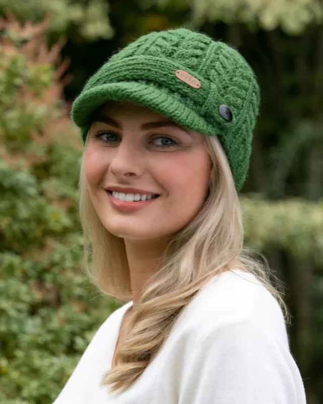 Sweater Shop Aran Cable Knit Peak Hat Green