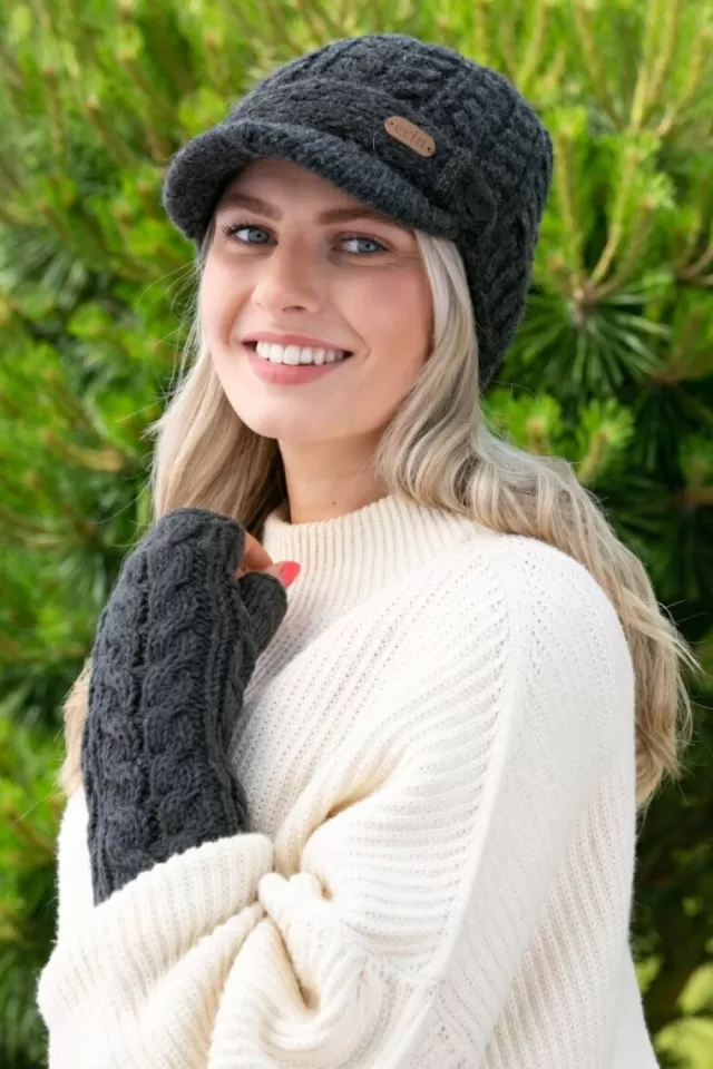 Women Sweater Shop Aran Cable Peak Hat Charcoal