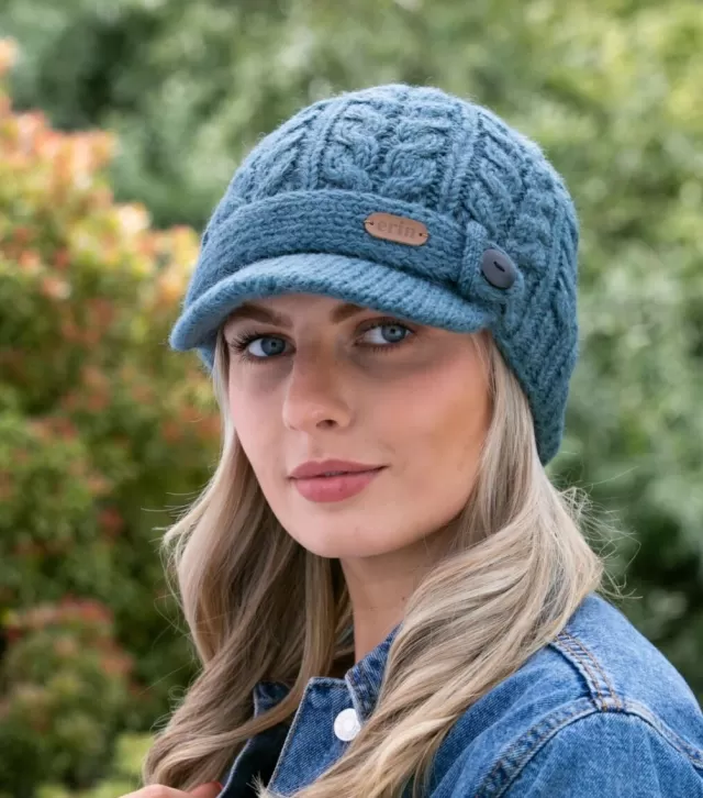 Women Sweater Shop Aran Cable Peak Hat Denim