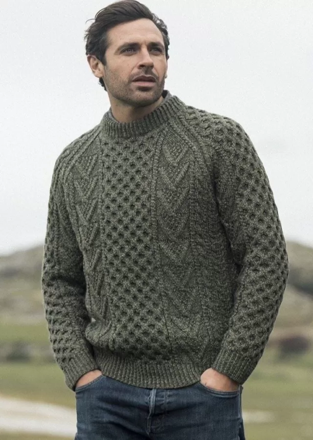 Sweater Shop Aran Handknit Sweater S157 Green