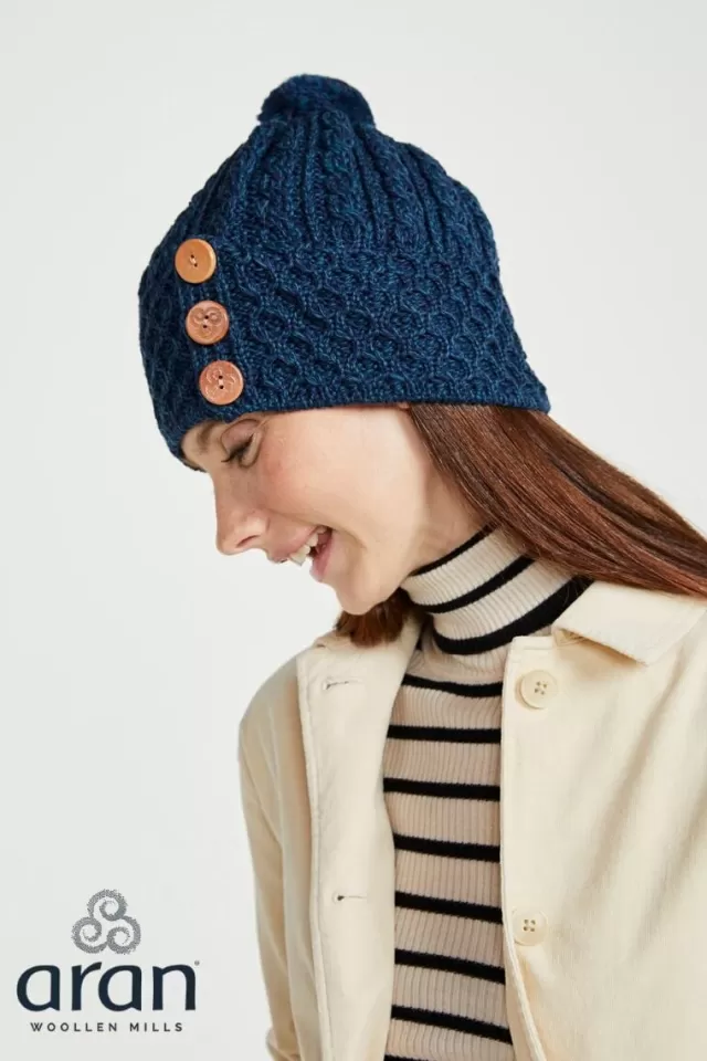 Women Sweater Shop Aran Hat with Pom Pom - Blackwatch