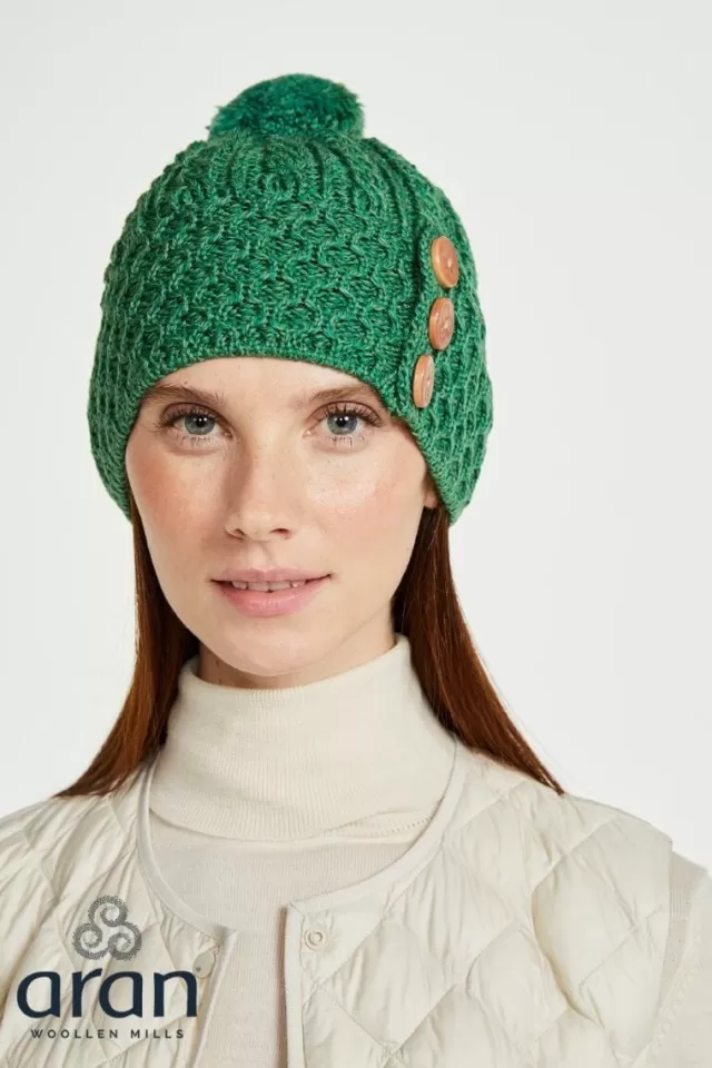 Women Sweater Shop Aran Hat with Pom Pom - Kiwi