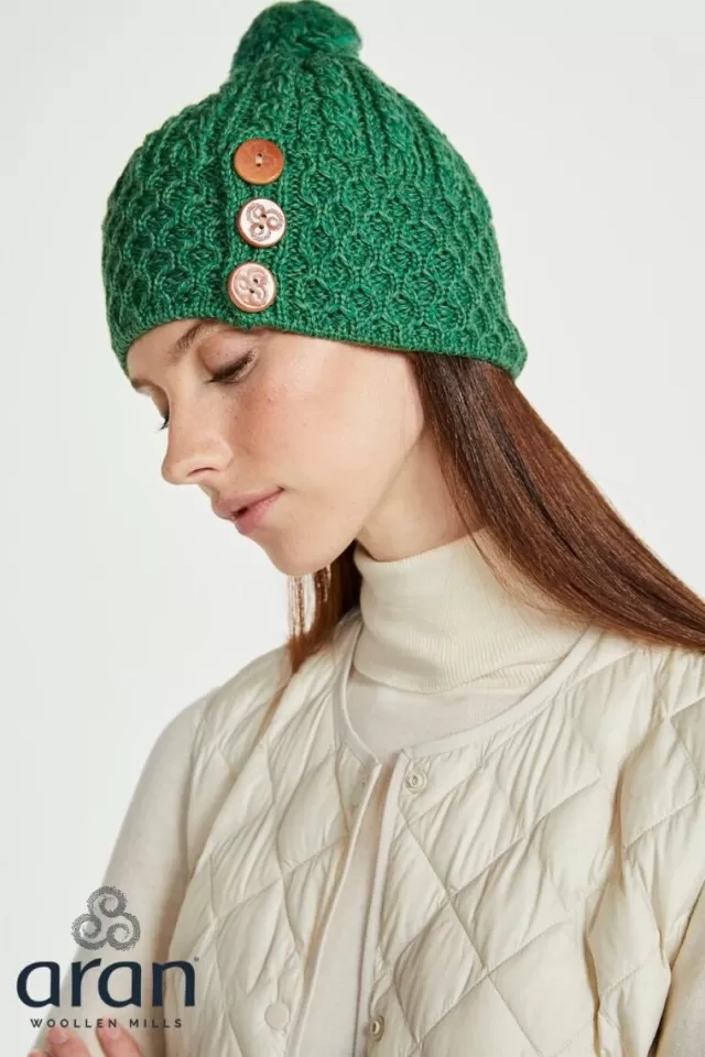 Women Sweater Shop Aran Hat with Pom Pom - Kiwi