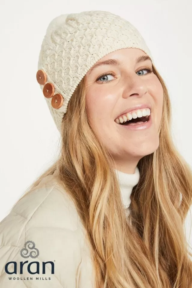 Women Sweater Shop Aran Hat with Pom Pom - Natural