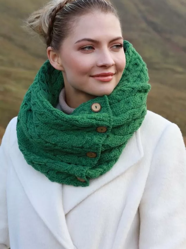 Women Sweater Shop Aran Infinity Scarf Lime Green