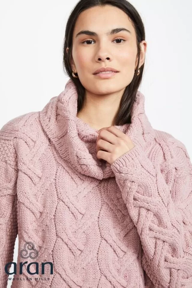 Women Sweater Shop Aran Super Soft Aran Chunky Sweater Pink