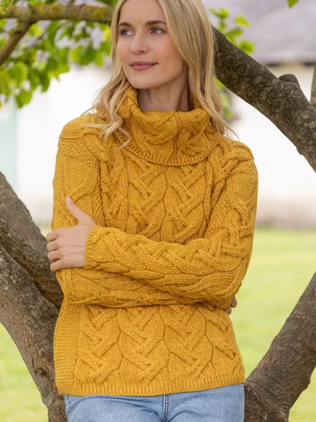 Women Sweater Shop Aran Super Soft Cowl Neck Sweater Sunshine