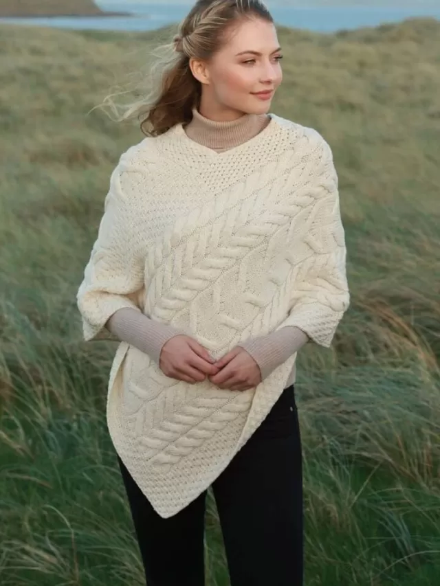 Women Sweater Shop Aran Super Soft Poncho Natural