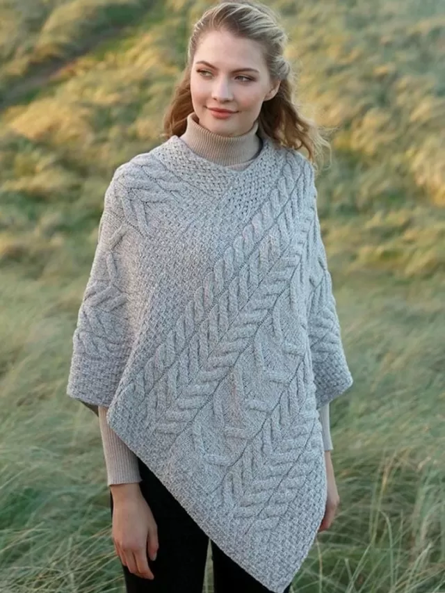 Women Sweater Shop Aran Super Soft Poncho Oatmeal