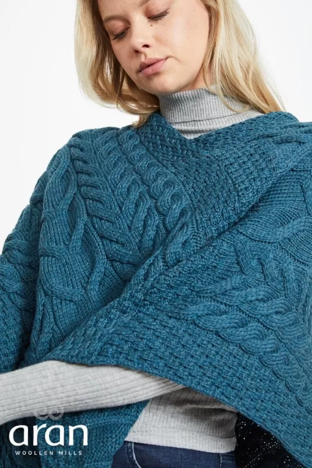 Women Sweater Shop Aran Super Soft Poncho Teal