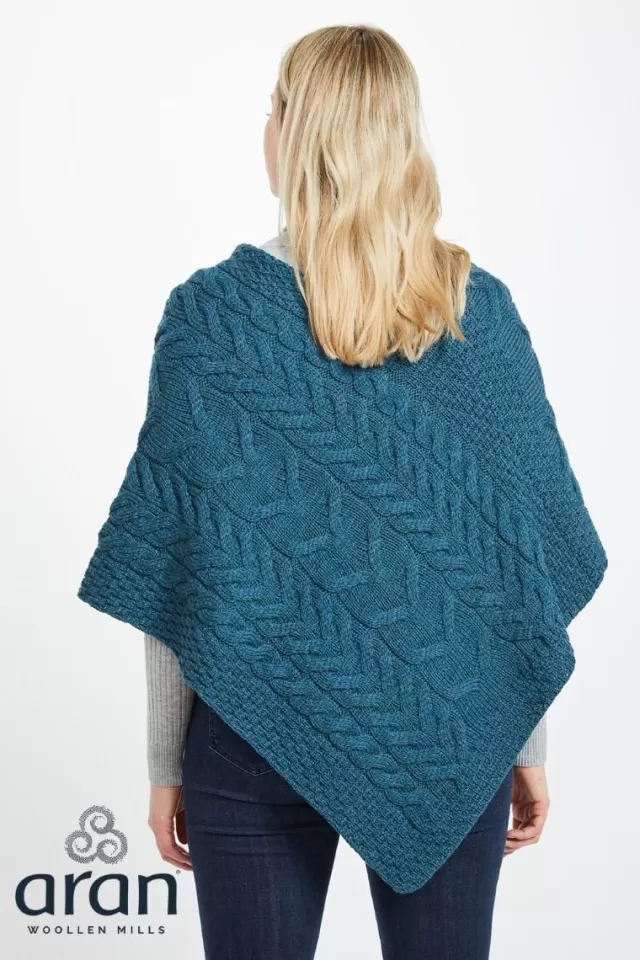 Women Sweater Shop Aran Super Soft Poncho Teal