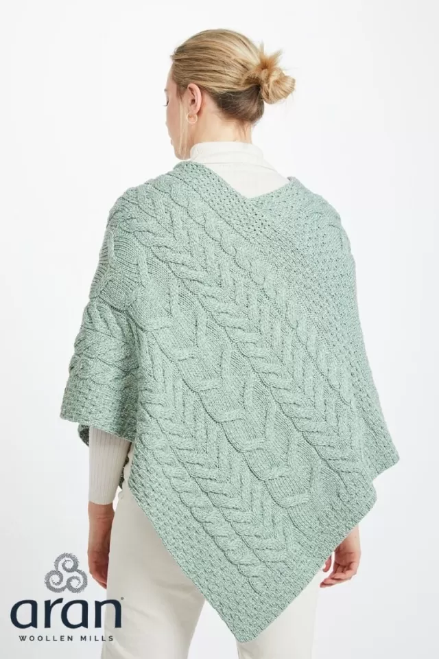 Women Sweater Shop Aran Supersoft Merino Wool Poncho - Mint