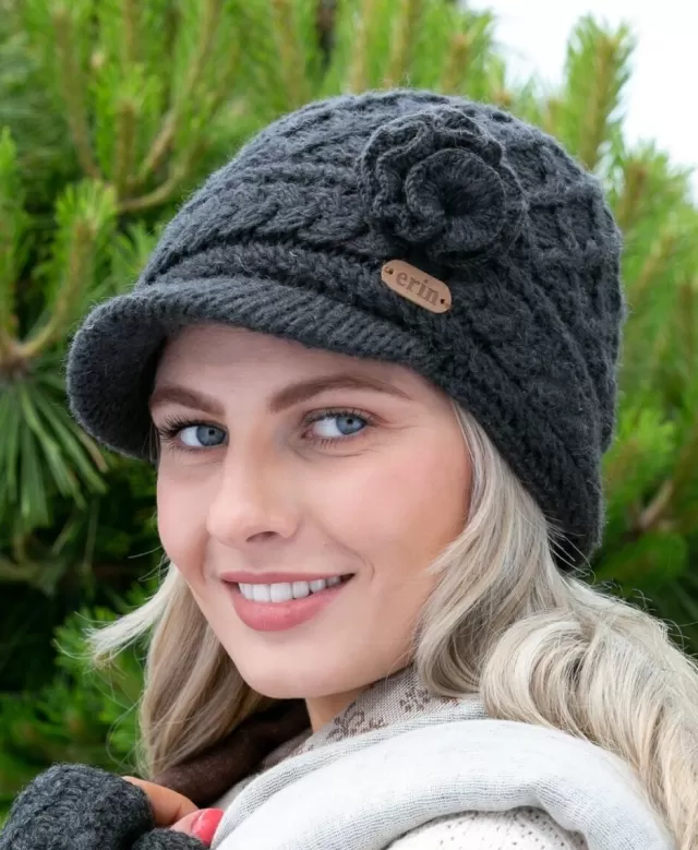 Women Sweater Shop Aran Trellis Peak hat Charcoal