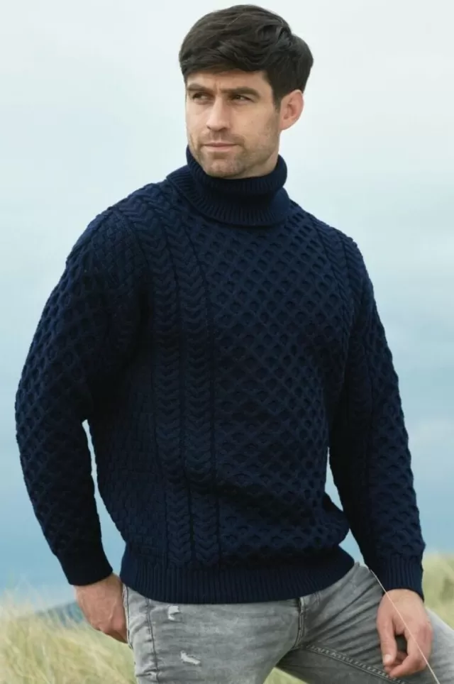 Sweater Shop Aran Turtleneck Sweater Navy