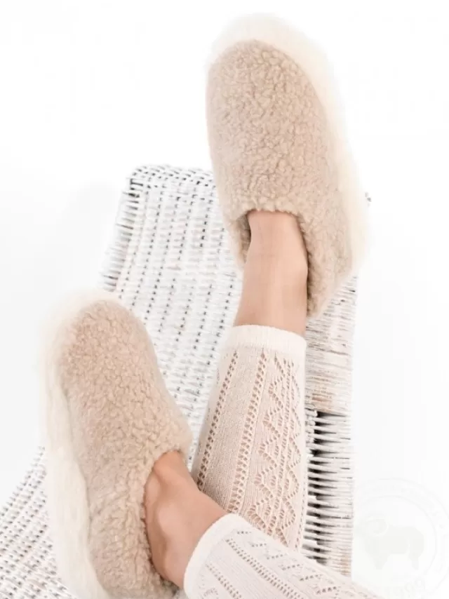 Sweater Shop Beige Wool Slippers