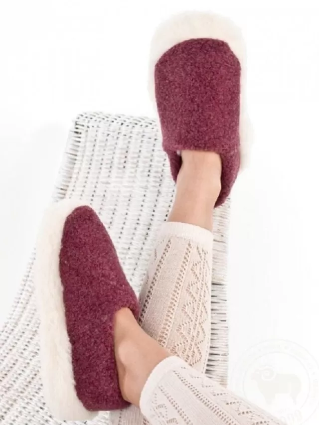 Sweater Shop Burgandy Wool Slippers