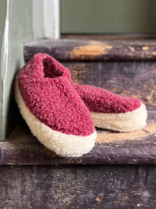 Sweater Shop Burgandy Wool Slippers