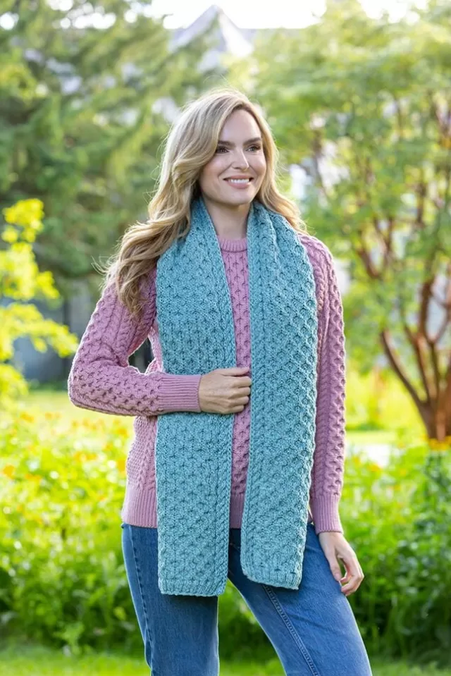 Women Sweater Shop Cable Knit Aran Scarf Aqua