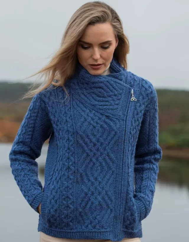 Women Sweater Shop Cable Knit Side Zip Cardigan Royal Blue