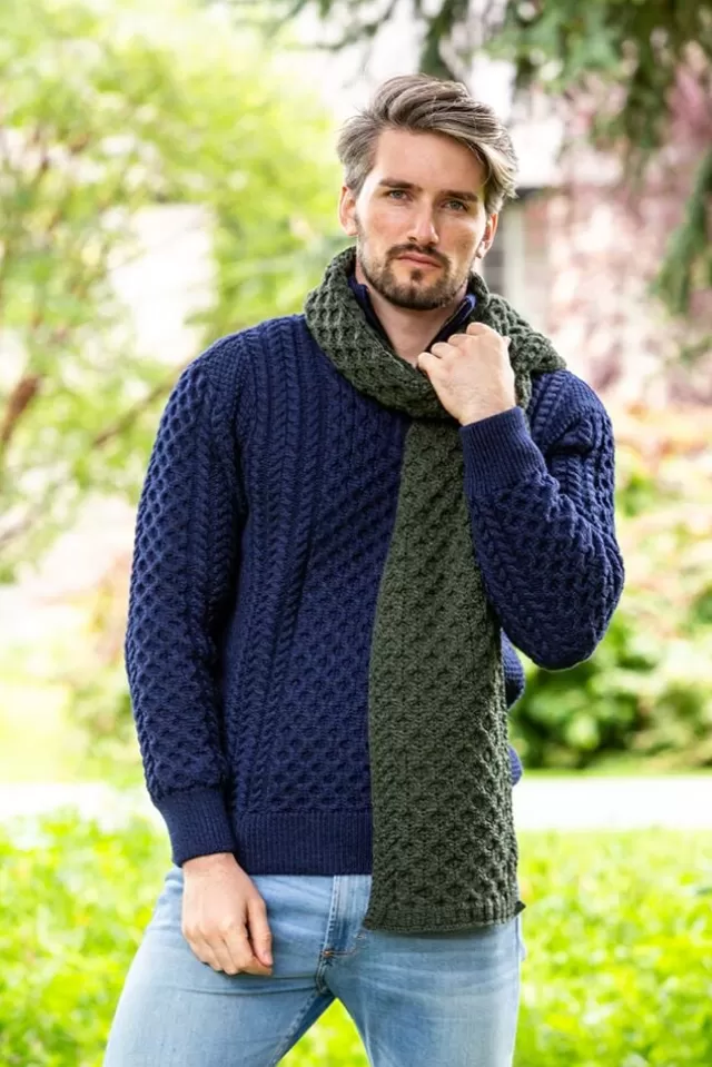 Sweater Shop Cable Knit Unisex Scarf Army Green - 100% Merino Wool