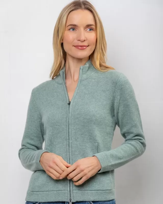 Women Sweater Shop Cashmere and Merino Full Zip Seagreen