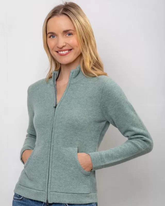 Women Sweater Shop Cashmere and Merino Full Zip Seagreen