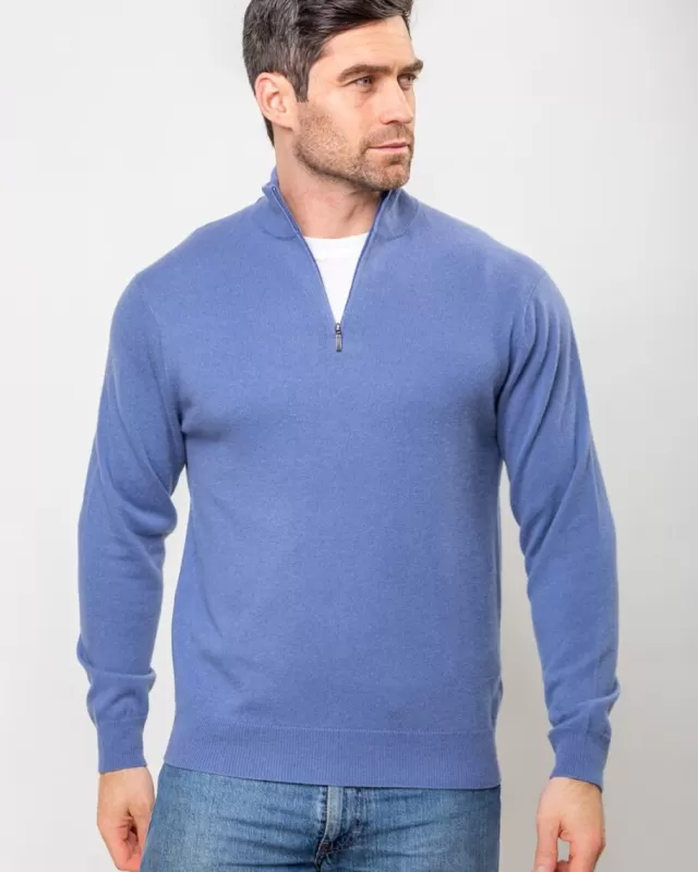 Sweater Shop Cashmere and Merino Wool 1/2 Zip Sweater Denim