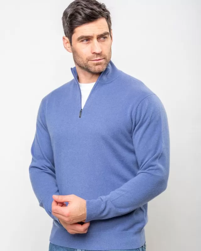 Sweater Shop Cashmere and Merino Wool 1/2 Zip Sweater Denim