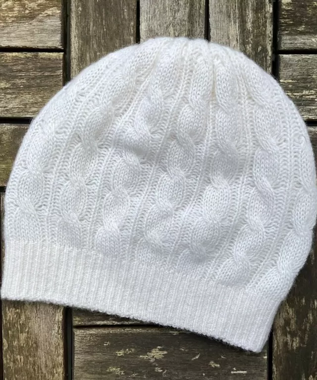 Women Sweater Shop Cashmere Cable Knit Beanie Cream