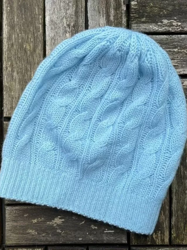 Women Sweater Shop Cashmere Cable Knit Beanie Sky Blue