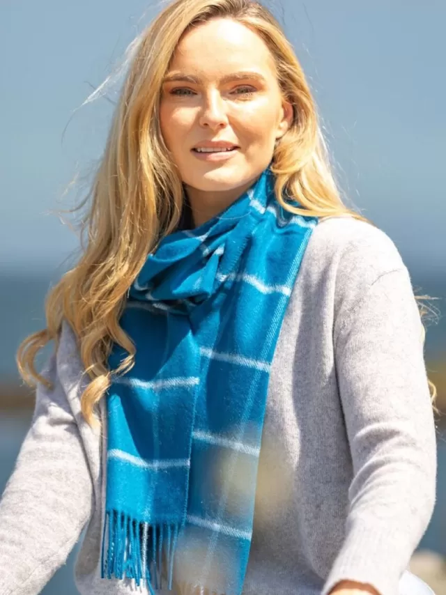 Women Sweater Shop 100% Cashmere Scarf Atlantic Blue