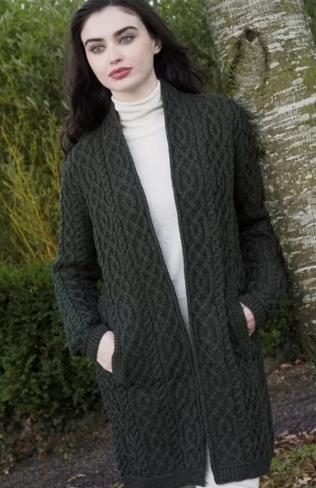 Women Sweater Shop Celtic Braid Coat Army Green