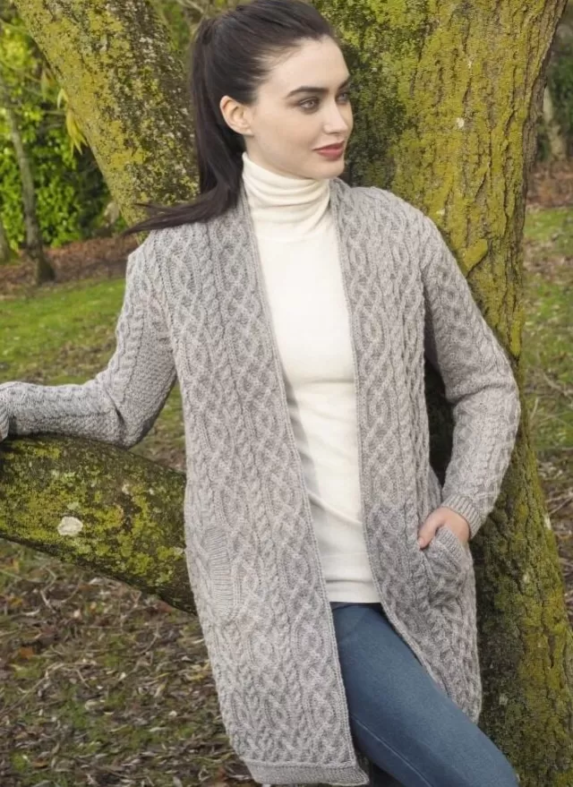 Women Sweater Shop Celtic Braid Coat Grey