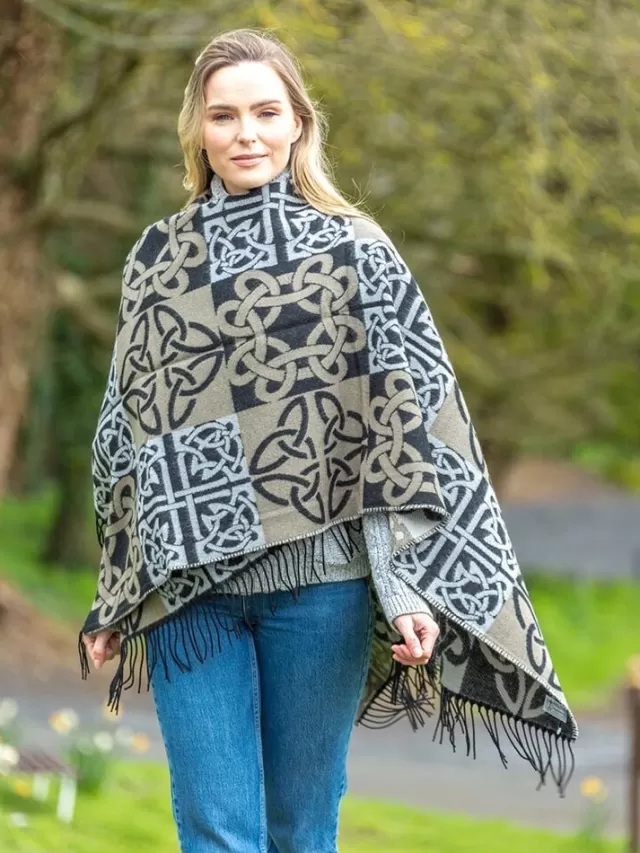 Women Sweater Shop Celtic Design Shawl Black Mix