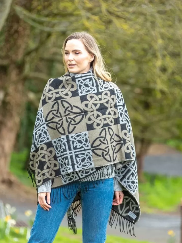 Women Sweater Shop Celtic Design Shawl Black Mix