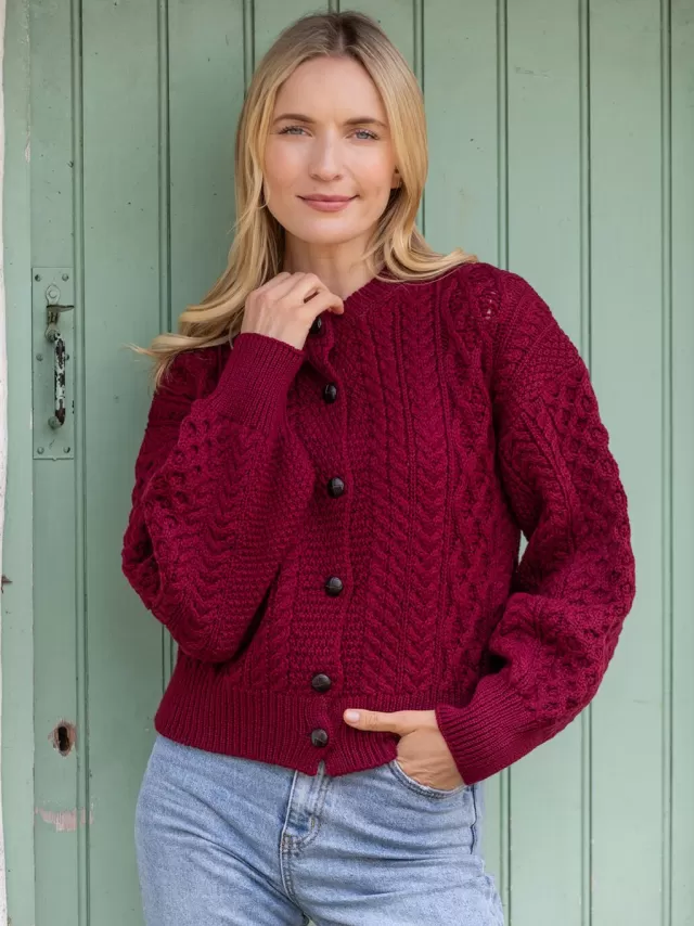 Women Sweater Shop Clover Cropped Cardigan Claret