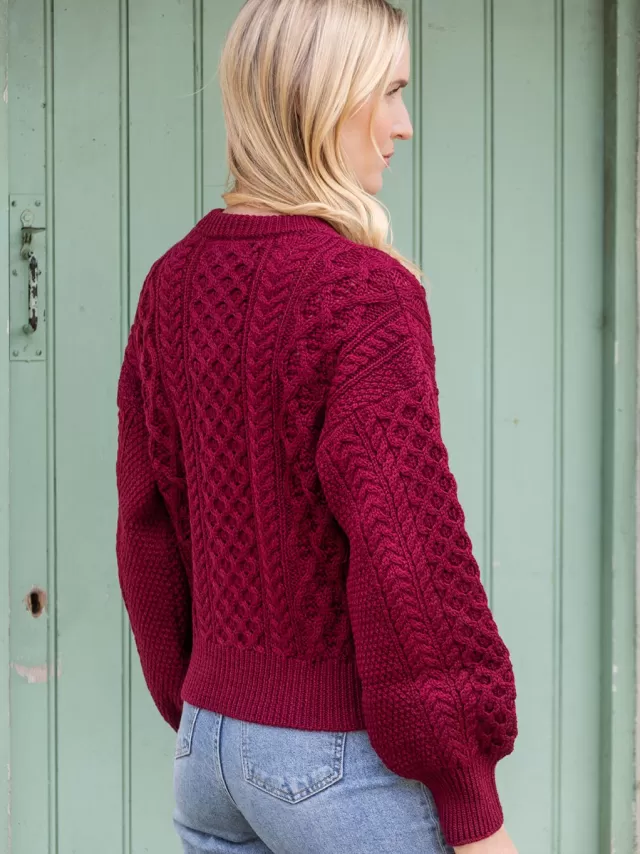 Women Sweater Shop Clover Cropped Cardigan Claret