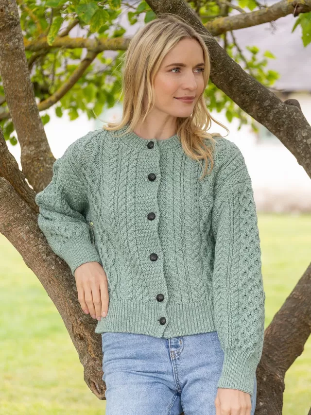 Women Sweater Shop Clover Cropped Cardigan Sage Green