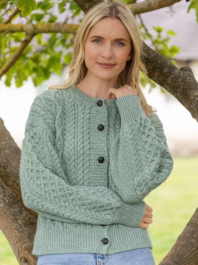 Women Sweater Shop Clover Cropped Cardigan Sage Green