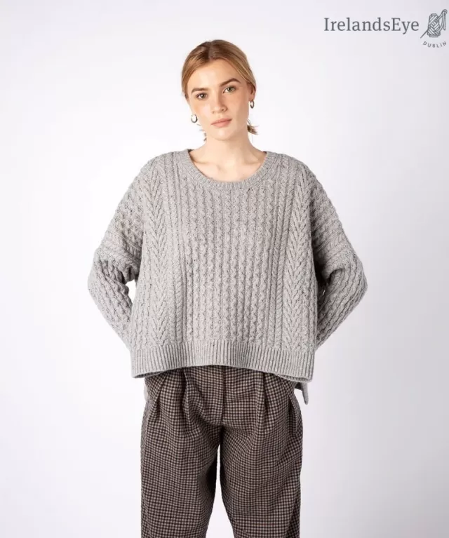 Women Sweater Shop Cropped Aran Sweater Pearl Grey