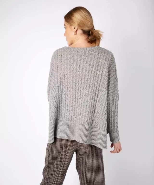 Women Sweater Shop Cropped Aran Sweater Pearl Grey