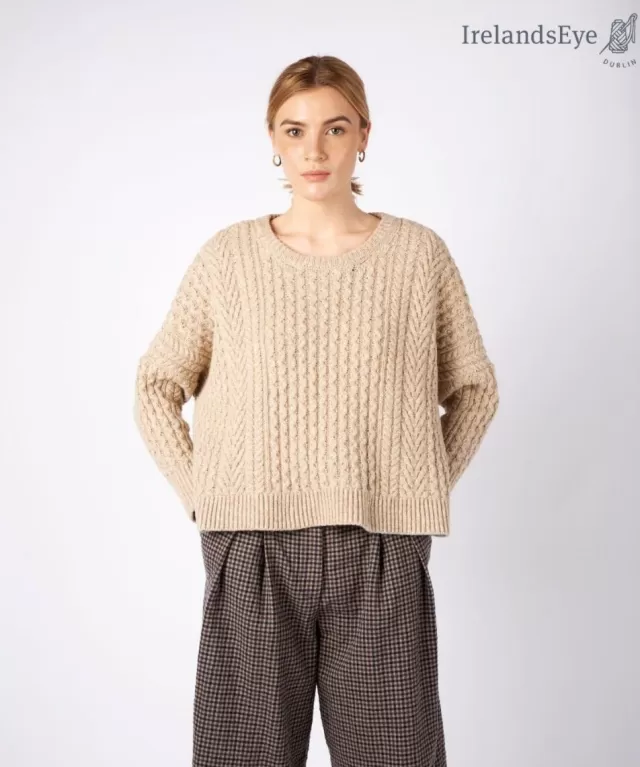 Women Sweater Shop Cropped Aran Sweater Seashell