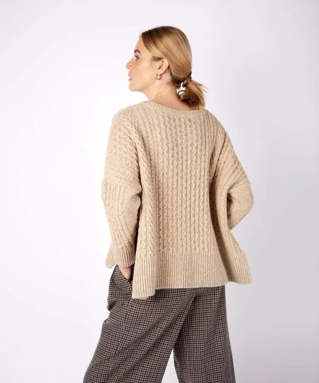 Women Sweater Shop Cropped Aran Sweater Seashell