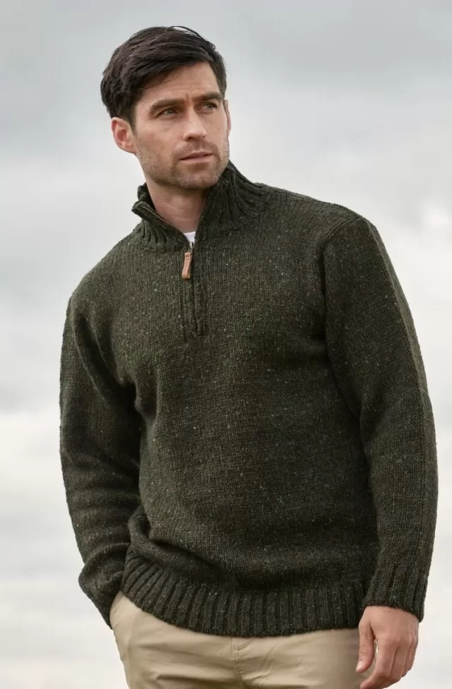 Sweater Shop Donegal Wool Half Zip Forest Green