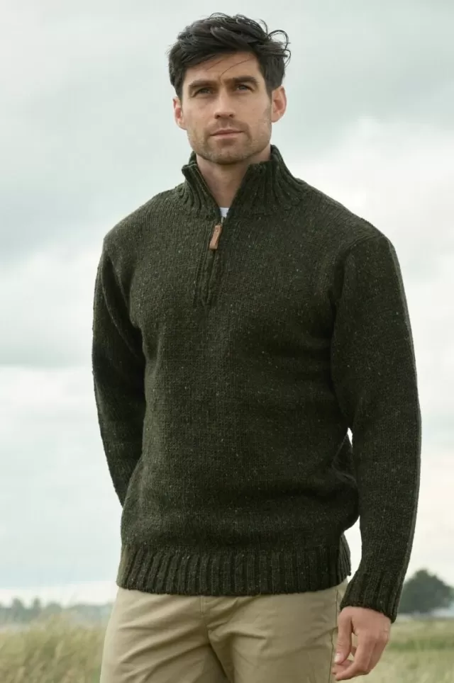 Sweater Shop Donegal Wool Half Zip Forest Green