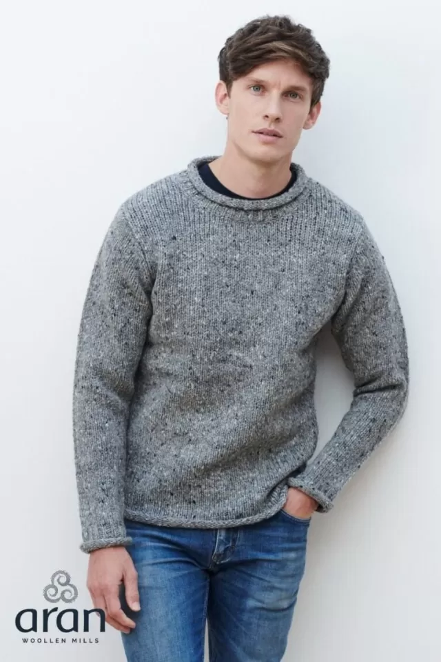 Sweater Shop 100% Donegal Wool Roll Neck Sweater Grey