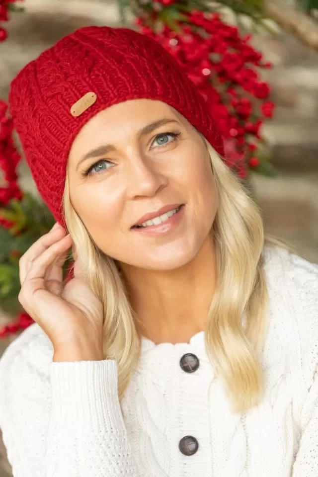 Sweater Shop Erin Cable Knit Hat Red