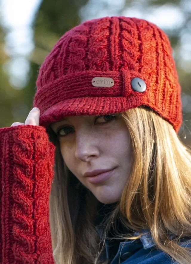 Sweater Shop Erin Peak Cable Knit Hat Red