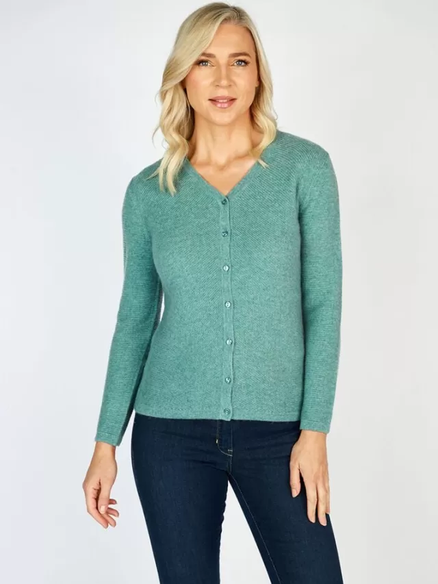 Women Sweater Shop Extra Fine Merino Wool & Cashmere Cardigan Green