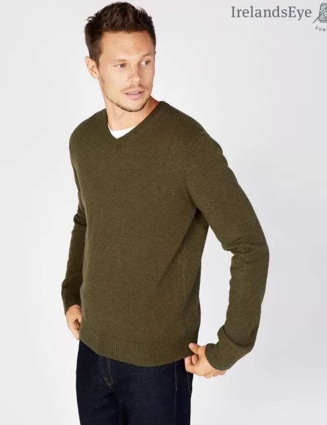 Sweater Shop Extra Fine V Neck Sweater Green